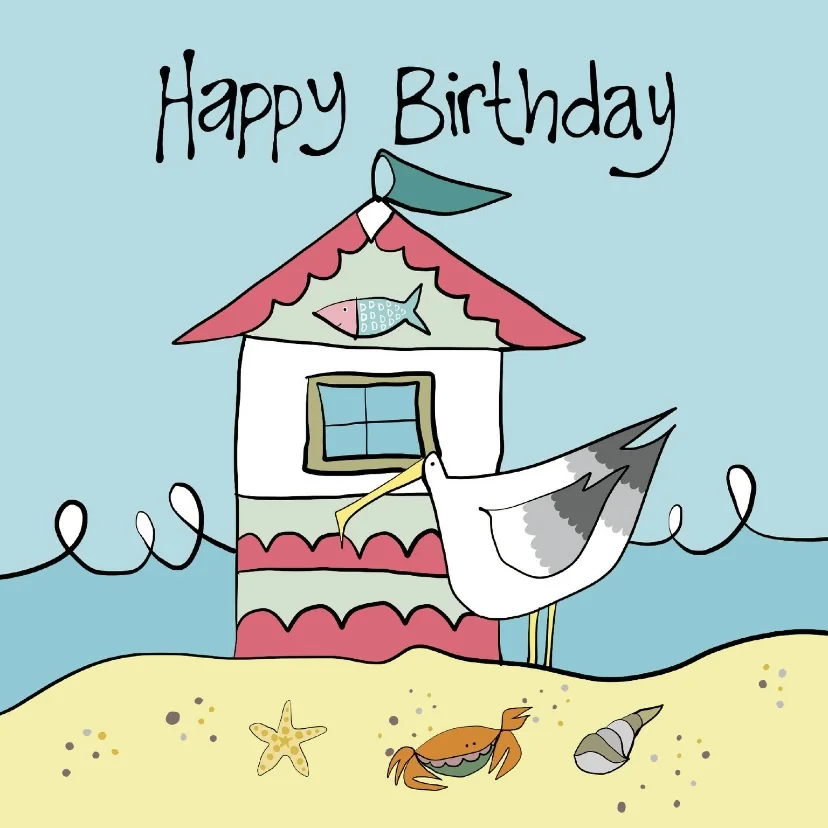 Happy Birthday Beach Hut greetings card