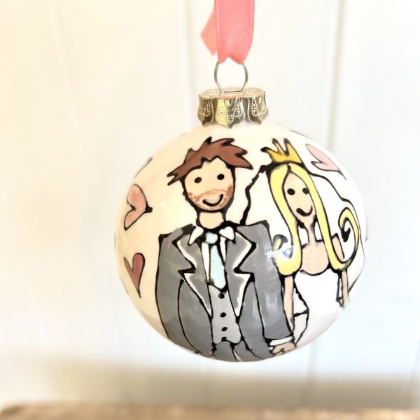 Personalised Medium Wedding Day Bauble with Bride and Groom