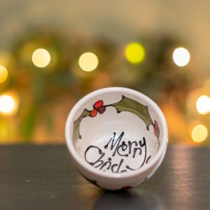 Small Bowl with Holly and 'Merry Christmas' Design