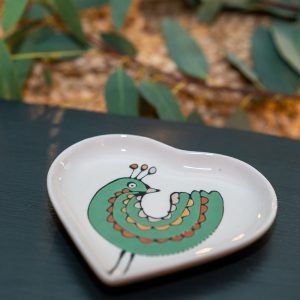 Heart-shaped Plate with Green Bird Design
