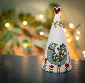 Tea Light Ornament with Blue Bird and Plants