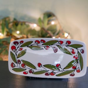 Rectangular Tray with Berries and Leaves