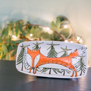 Rectangular Tray with Fox and Fir Trees