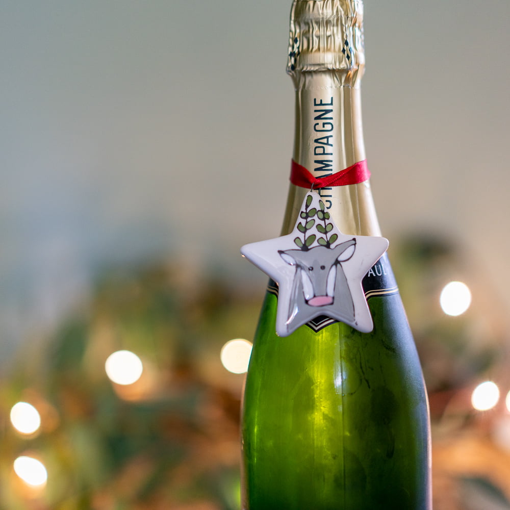 Hanging Star with Reindeer and 'Christmas Wishes'