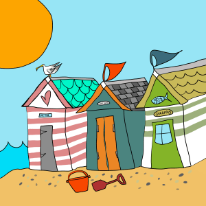 Beach Huts art print by Thea Cutting