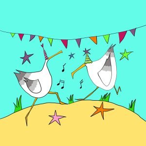 Party Time Seagulls print by Thea Cutting