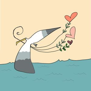 Seagull and Hearts print by Thea Cutting