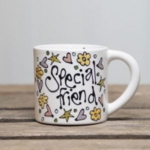 Small special friend mug with flowers hearts and stars design