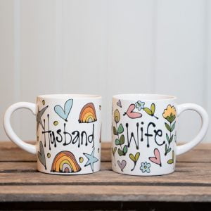 Large ceramic husband and wife mugs for valentines gifts, by Thea Cutting, Gallery Thea