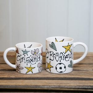Boyfriend and girlfriend mugs for valentines day by Thea Cutting, Gallery Thea