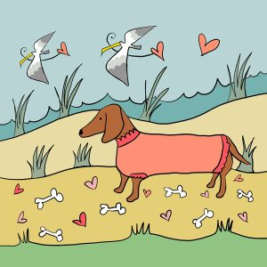 Sausage Dog on the Beach print by Thea Cutting, Gallery Thea