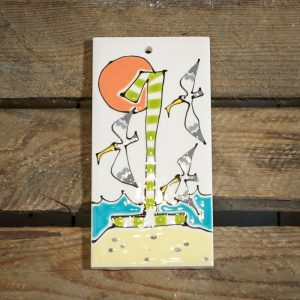 Coastal style ceramic house number tile: 1. By Thea Cutting, Gallery Thea