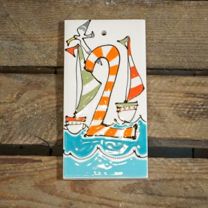 Coastal style ceramic house number tile: 2. By Thea Cutting, Gallery Thea