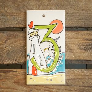 Coastal style ceramic house number tile: 3. By Thea Cutting, Gallery Thea