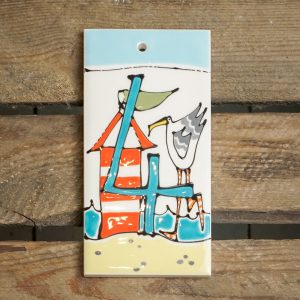 Coastal style ceramic house number tile: 4. By Thea Cutting, Gallery Thea
