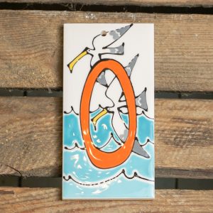 Coastal style ceramic house number tile: 0. By Thea Cutting, Gallery Thea