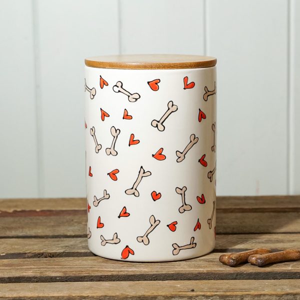 Hand-painted ceramic dog treats canister by Thea Cutting, Gallery Thea
