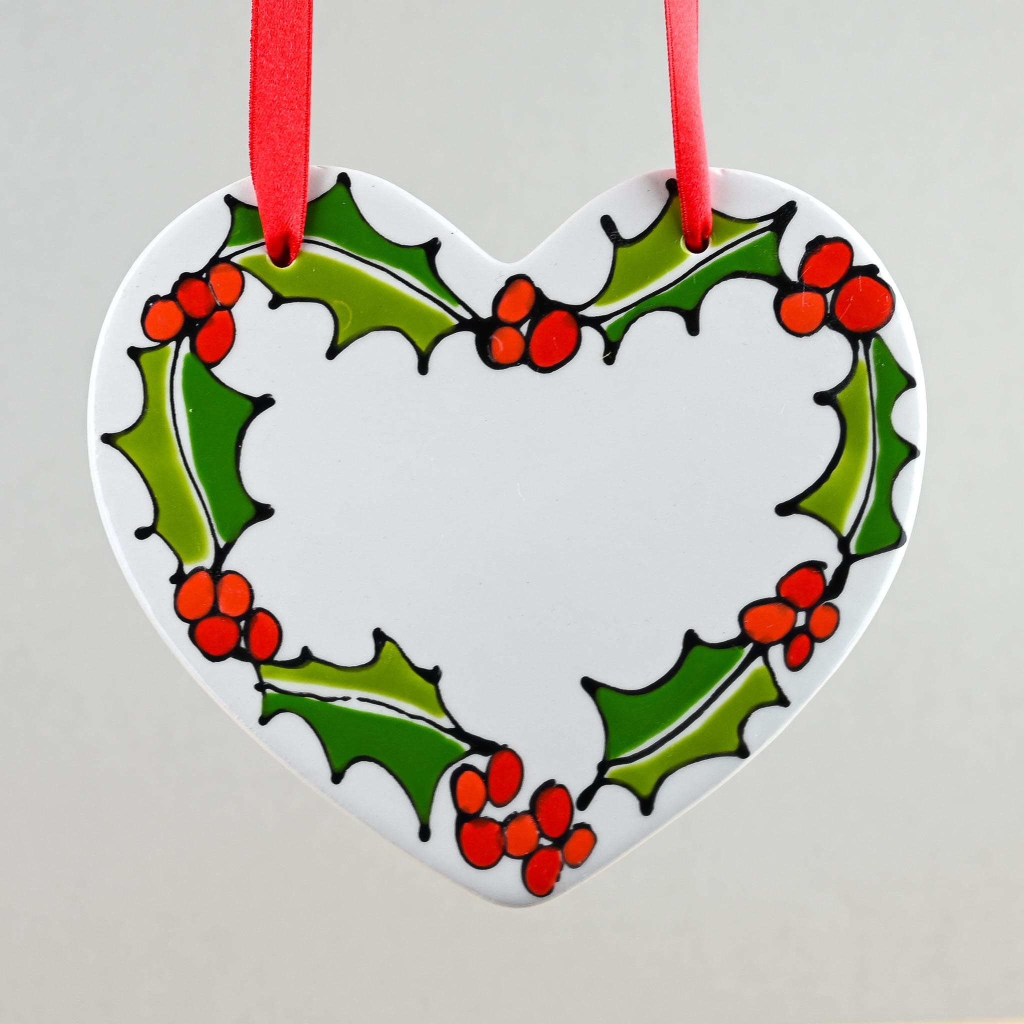 Holly Hanging Heart with Ribbon - Image 4