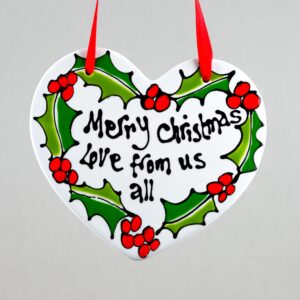 Holly Hanging Heart with Ribbon
